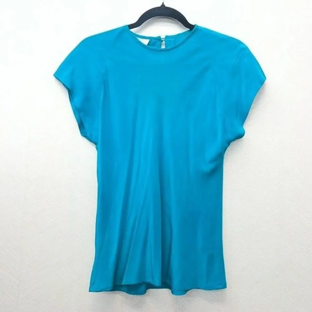 Silk Studio Petite By Claude Bennett Flutter Sleeve Teal Silk Top Womens Size XS